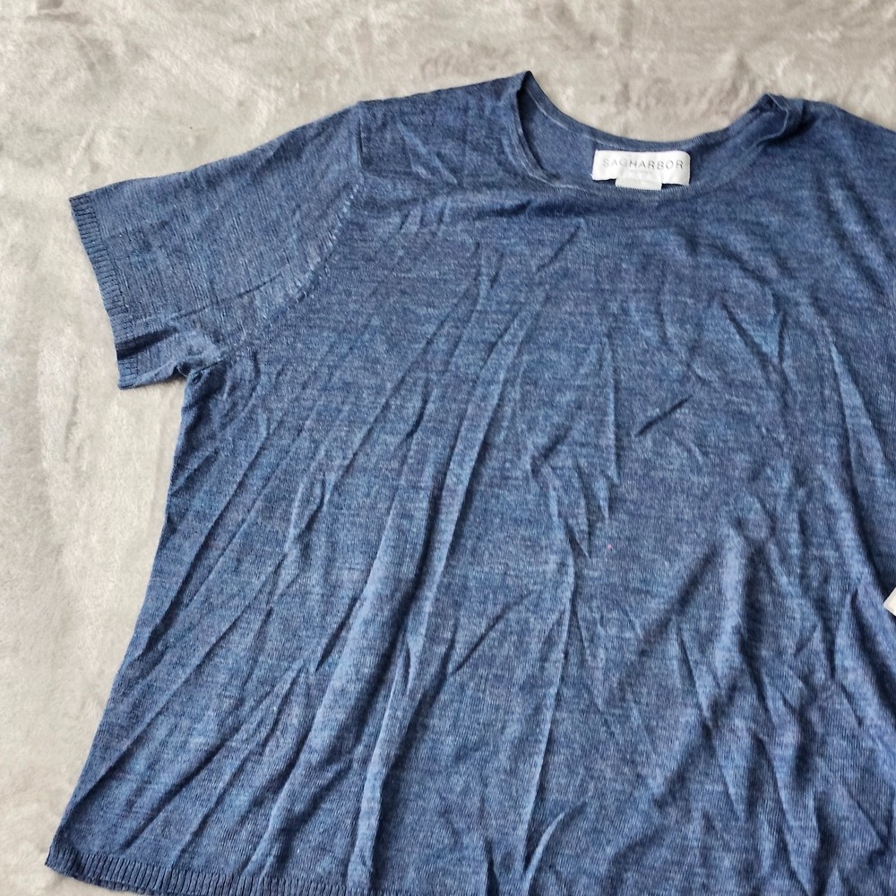 Sag Harbor Womens 2XL Blue Mock Neck Short Sleeve Knit Top New - Picture 4 of 15